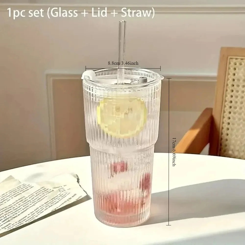 Sculpta™ 600ml Glass Tumbler with Lid & Straw | Premium Coffee, Matcha & Iced Drink Cup