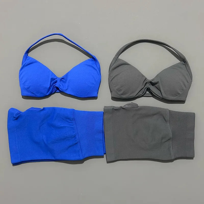Sculpta™ Women’s 2 Piece Scrunch Gym Set | High-Waisted Shorts & Strappy Sports Bra | Seamless Workout Outfit