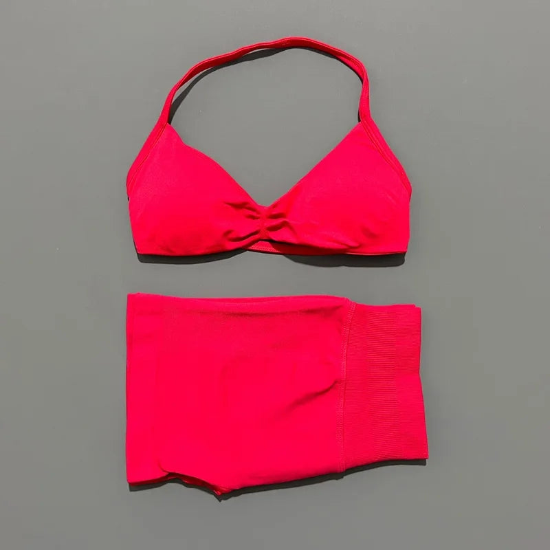 Sculpta™ Women’s 2 Piece Scrunch Gym Set | High-Waisted Shorts & Strappy Sports Bra | Seamless Workout Outfit